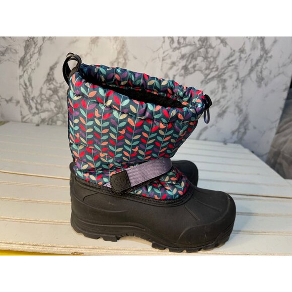 Northside Girls Winter Snow Boots Size 5 Waterproof Insulated Leaf Pattern Black - Picture 3 of 7